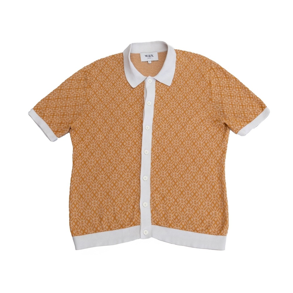 WAX LONDON Tellaro Tile Print Short Sleeve Knit Cotton Button-up Shirt SZ M